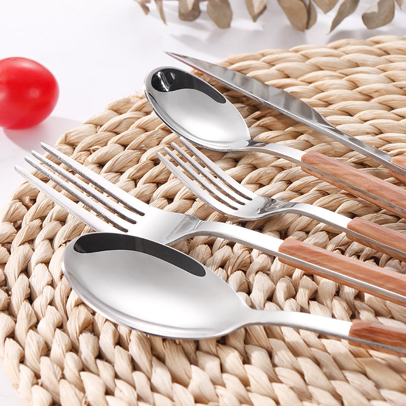 Stainless Steel Imitation Wooden Handle Cutlery Set