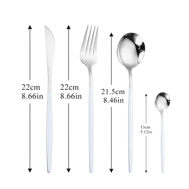 Black Silver Fork Spoon Knife Stainless Steel Cutlery Set