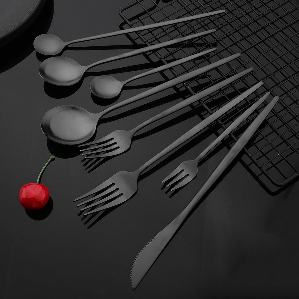 Matte Black Knife Fork Dessert Spoon Tableware Cutlery Set