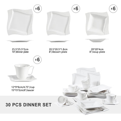 30-Piece White Porcelain Dinner Set