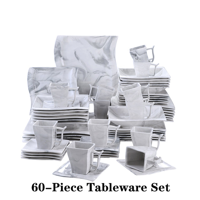 30/60PCS Marble Porcelain Dinnerware Set